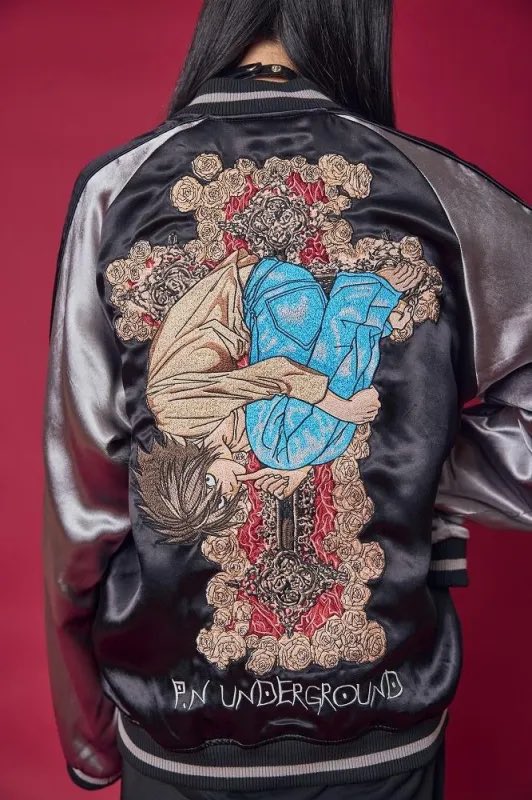 P.N UNDERGROUND × DEATH NOTE エル スカジャン。 背面に大胆に描かれ