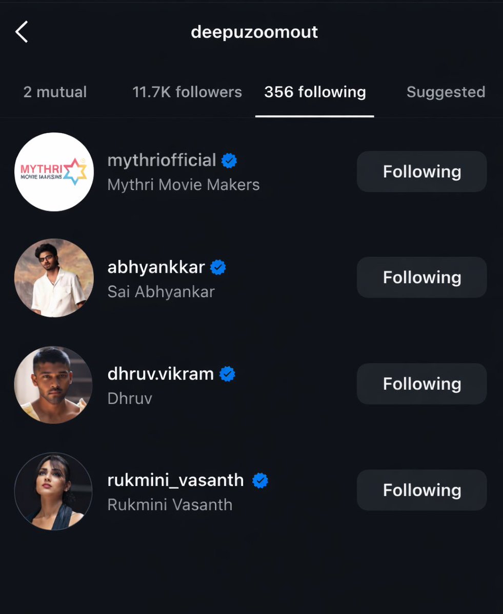 #DeepakReddy is following the entire team of #DV04. It seems like fingers crossed for this project to take off.

#DhruvVikram