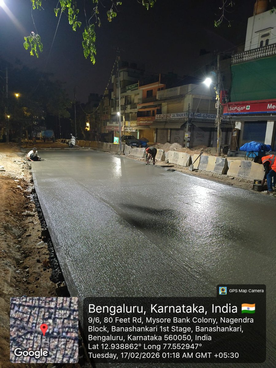 GBA_office's tweet photo. 🚧 BSMILE Update
🛣️ PQC (Pavement Quality Concrete) laying in progress at Sarjapura Main Road and Srinivasnagar, Bank Colony.
✅ Stronger roads
✅ Improved durability
✅ Better commute
#GreaterBengaluruAuthority
#BSMILE #RoadWorks #BengaluruDevelopment
@DKShivakumar https://t.co/DsghE0tVR1