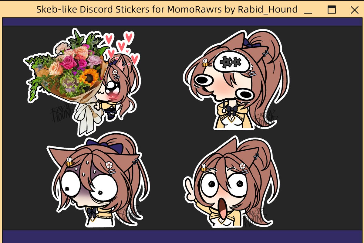rabid_hound's tweet photo. Skeb-like discord stickers for MomoRawrs! https://t.co/oPWvkcNwnc
