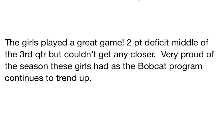 YouCantDefendUs's tweet photo. Bobcats 47 Rockford Lutheran 67

Kiley Mason 22 pts!
Macey Kinney 6 pts 4 Rebs
Ella Roberts 6 pts
Ashley McCoy 5 pts 5 Rebs 3 stls 3 ast
Leah Norris 4 pts and 3 blks
Abby Hohmann 10 Rebs 6 ast 3 pts
Kennedy Barshinger 2 charges 3 Rebs 
Alexa Larson awesome defense!! https://t.co/gnqa0YjchW