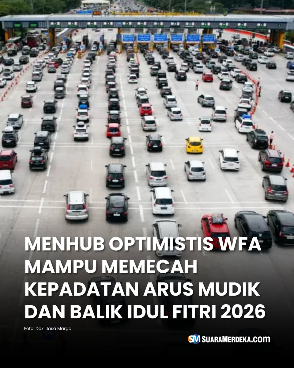 suaramerdeka's tweet photo. Menteri Perhubungan Dudy Purwagandhi optimistis penerapan flexible working arrangement (FWA) atau work from anywhere (WFA) akan mendukung kelancaran angkutan Idul Fitri 2026.
#suaramerdeka #suaramerdekacom #suaramerdekanetwork #wfa #menhub #aursmudik #idulfitri2026 https://t.co/eUeWBOnJNn