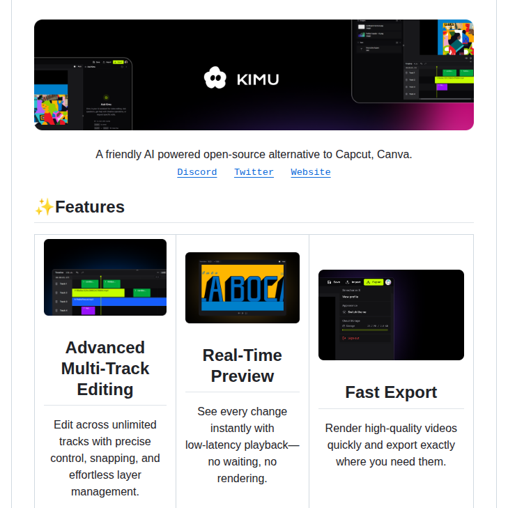 Video editor with AI assistant and multi-track timeline

github.com/trykimu/videoe…