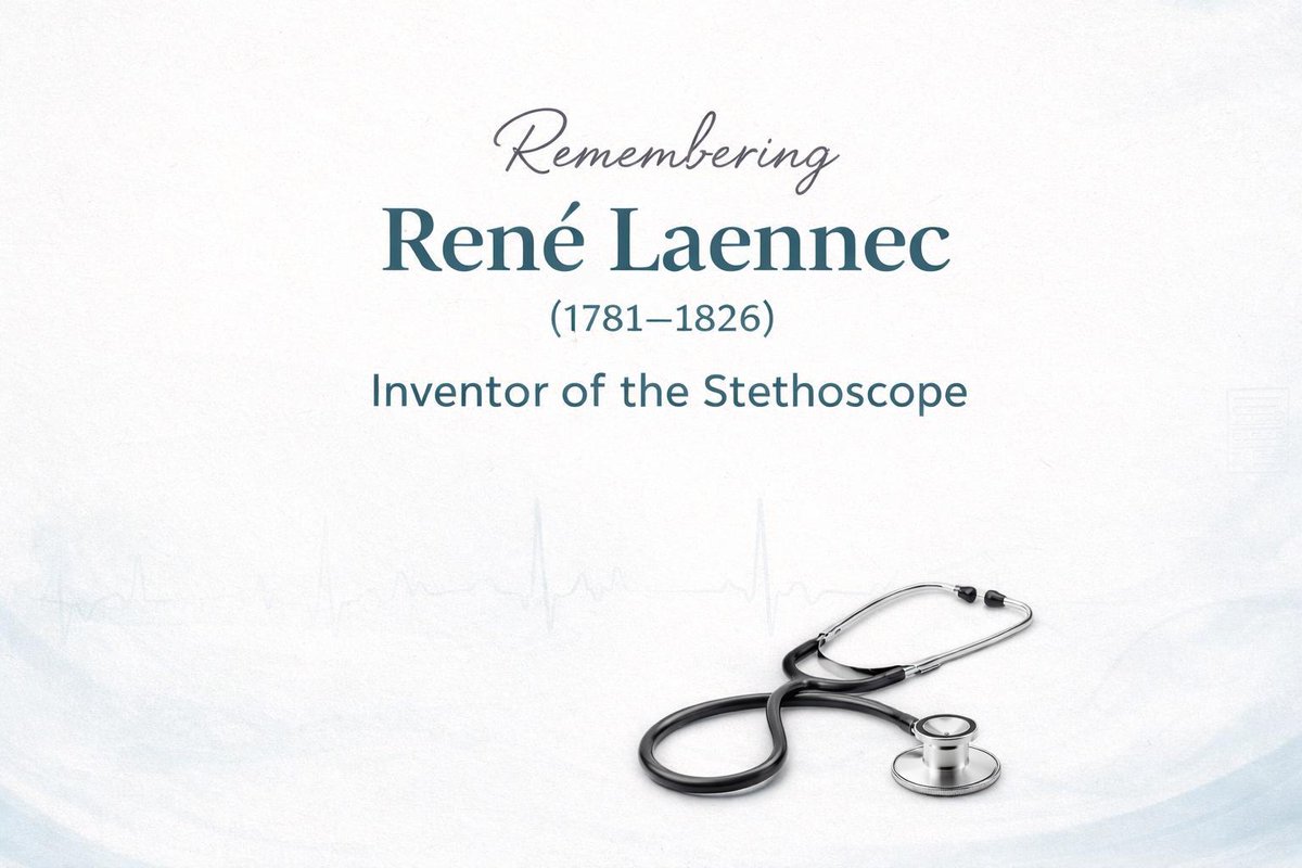 cce_iisc's tweet image. Remembering René Laennec (1781–1826) on his birth anniversary
In 1816, he invented the stethoscope, revolutionizing patient exams &amp;amp; laying the foundation for modern diagnostic medicine. His work on TB &amp;amp; pneumonia advanced pathology forever.  
#ReneLaennec #MedicalInnovation #IISc