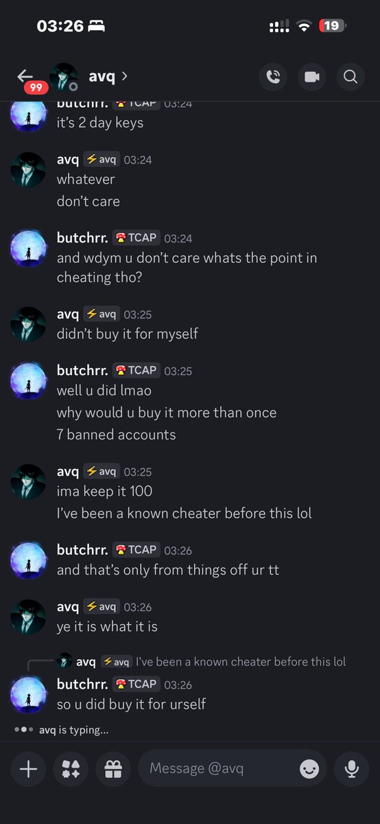 butchrrTT's tweet photo. AVQ caught cheating… Once again, Guy says he gets false banned every time his accs get banned. CHEATER IN MY DMS BEGGING TO PLAY sad really Credits @NBDY2k Goat for finding ts out https://t.co/i3eMUnYr1Y