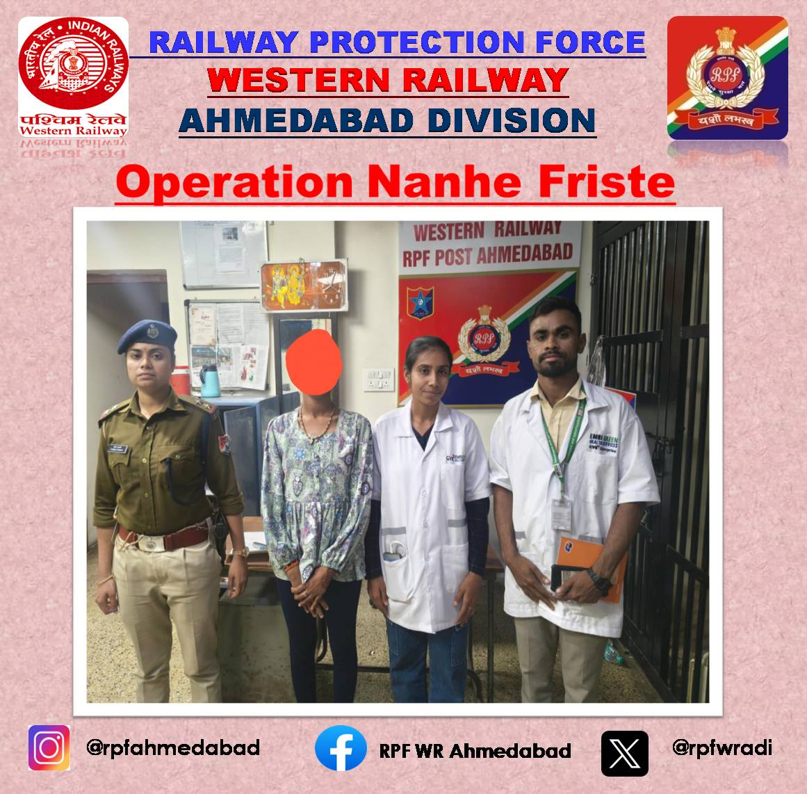 rpfwradi's tweet photo. #Opertion Nanhe Friste On 16.02.26, RPF Ahmedabad found a minor girl at ADI station. On contacting her father, he informed that she was mentally unstable. After enquiry, she was handed over to Safe Child Helpline.@rpfwr1 @RPF_INDIA @WesternRly @drmadiwr https://t.co/Jb1K4JloSE