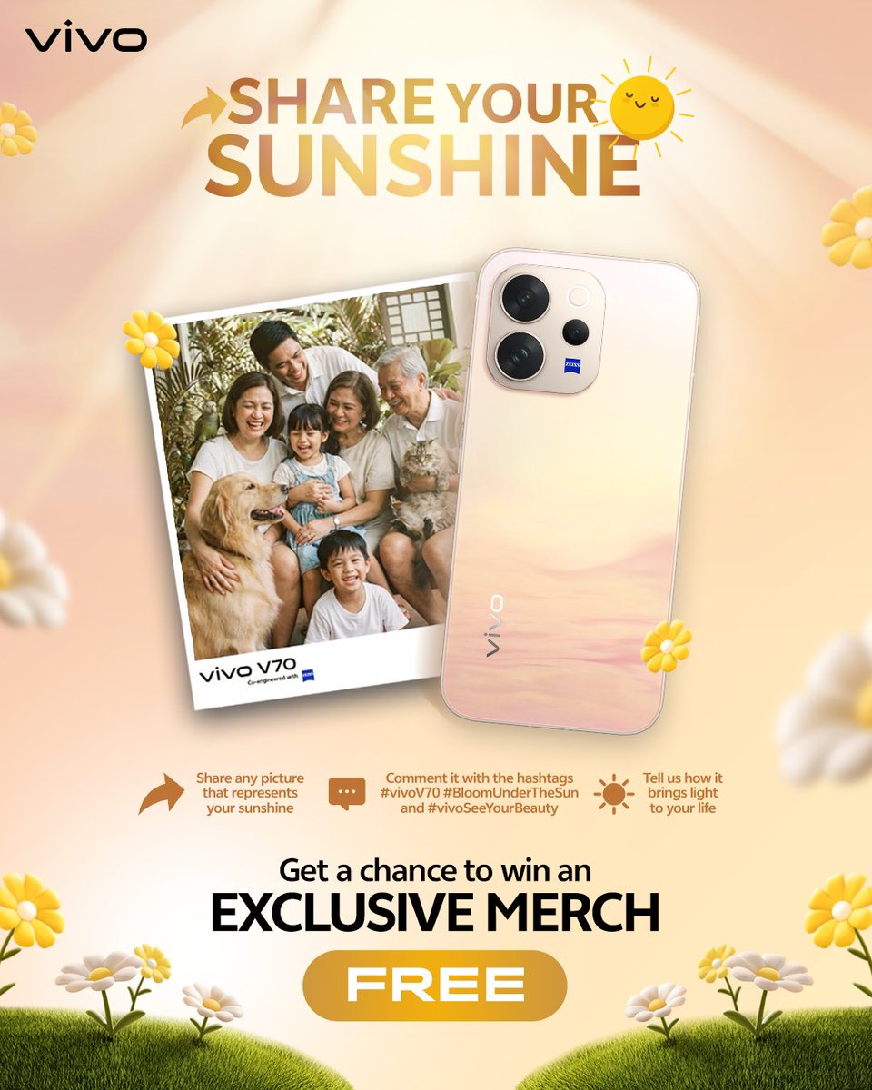 WIN AN EXCLUSIVE MERCH FOR FREE!

What lights up your world? your pet, your fave thing, your family, or a special moment? Time to show it off and score something special!

How to join:

 1. Post a photo that shows your sunshine—anything that makes you happy!
 2. Comment your