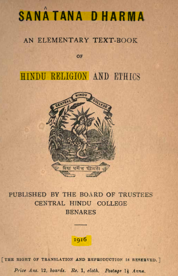 labstamil's tweet photo. In the same "Eradicate Sanatana" conference where Udhay made those remarks, DK head Veeramani clearly clarified what is meant by Sanatana Dharma, by quoting from the book "Sanatana Dharma an Elementary Textbook" published in 1916. 

The very second page of the book mentions that Sanatana Dharma is called by the name of "Hindu Religion" today, which Shri K Veeramani also mentioned.  Source: Viduthalai, Sep 3 2023, page 4

So, all these efforts at damage control with distorted meanings won't work in today's age. You can't fool all the people all the time.