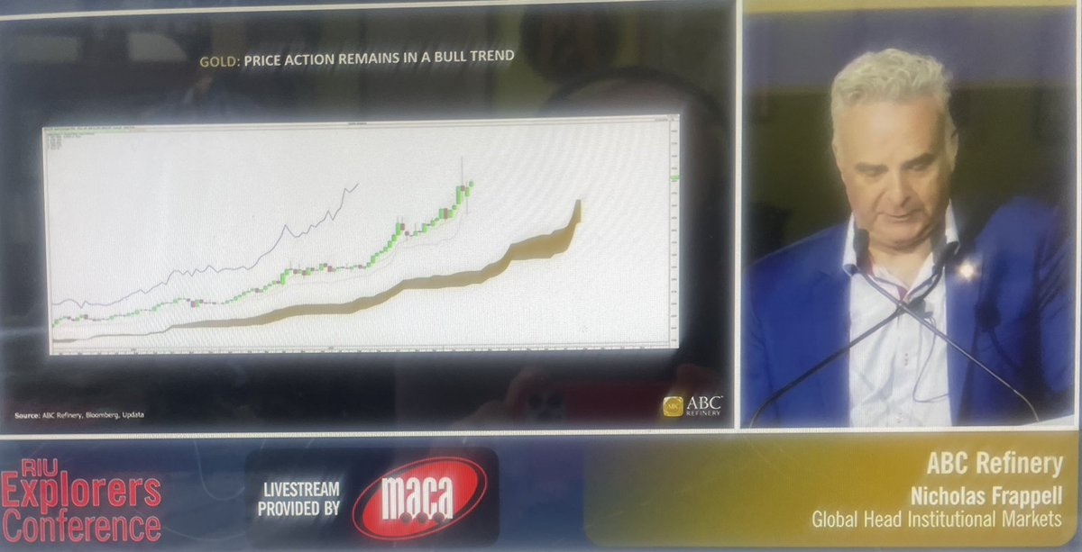 Eagleresa's tweet image. The @ABCBullion presn @VEvents_RIU #Explorers Conf in Freo remains bullish on #gold citing the conditions for the curr rally haven’t changed-ABC did add a new parameter to their charts shown by a red line representing US Govt uncertainty- it measures the growing measles outbreak: