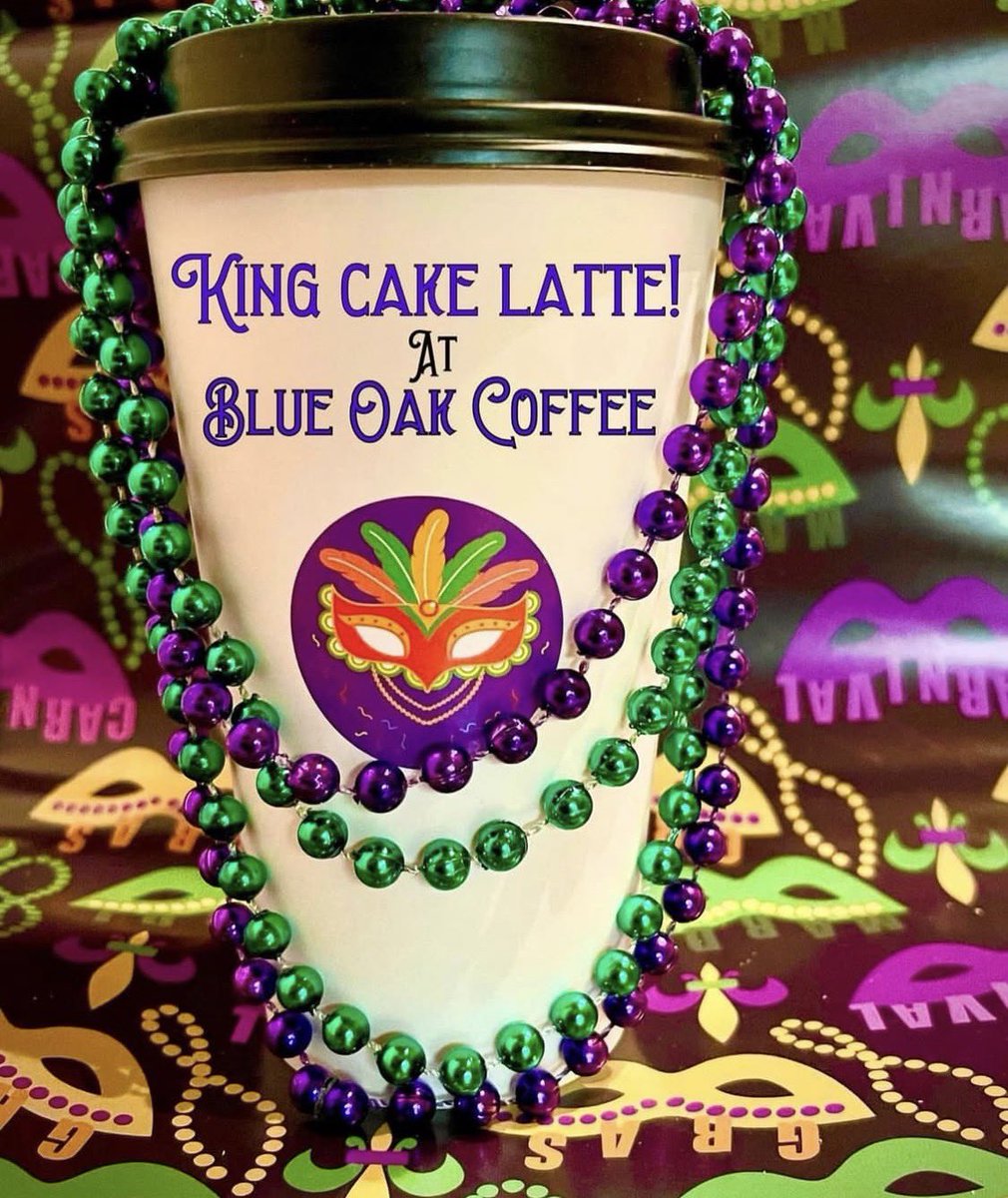 Happy Mardi Gras everyone! The King Cake Latte, available Fat Tuesday February 17! Come enjoy and have a great week everyone! Laissez les bons temps rouler! #blueoakcoffee #downtownbakersfield #mardigras #kingcake #laissezlesbontempsrouler