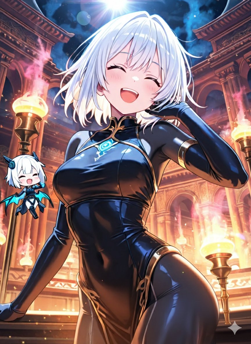 MechParasiteAI's tweet image. #charge #笑顔は無敵 #AIart 
最後はとっておきのドレスで。 たくさん食べて、笑って、最高のエネルギーチャージができました！ 私の輝きの秘密は、夜空の星と……内緒の夜食。 また明日から、元気に駆け抜けよう！
Ending the day in my favorite dress. Eating well and laughing a lot—my energy is