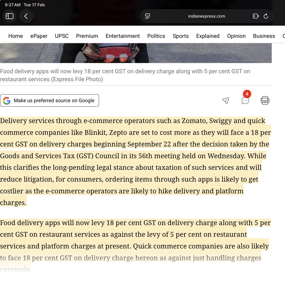 digvj94's tweet photo. @zeptocares @ZeptoNow no update yet on why are you charging 40% GST on the convenience fee?

@GST_Council https://t.co/4MODac1sft