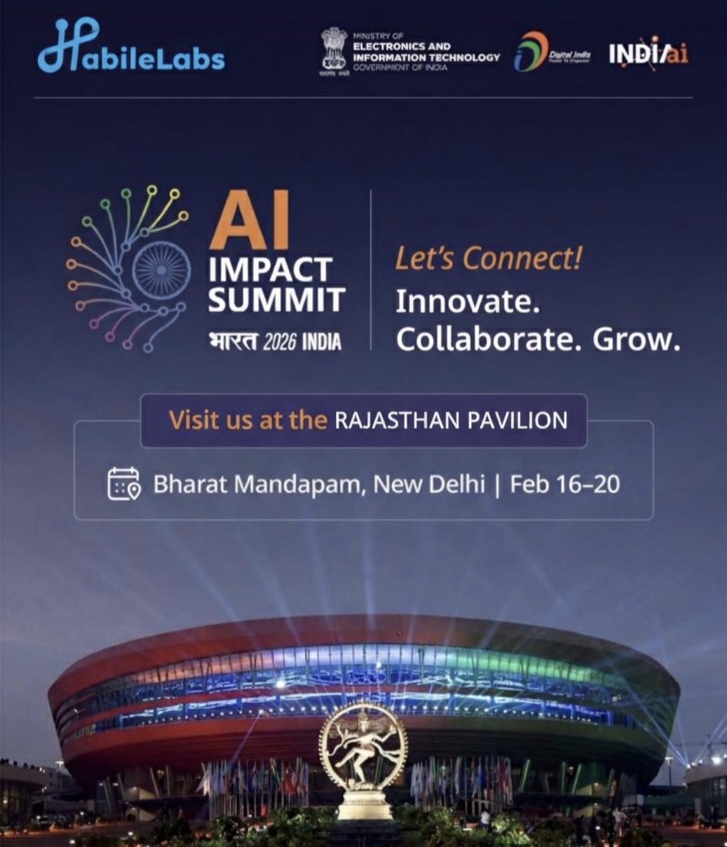Day 1 at the AI Impact Summit 2026 was electric!
Great energy and even better conversations about the future of AI at Bharat Mandapam. If you're here, let’s connect!
📍 Meet us at the Rajasthan Pavilion
📅 Feb 16-20
🏛️ Bharat Mandapam, New Delhi
#HabileLabs #AIImpactSummit