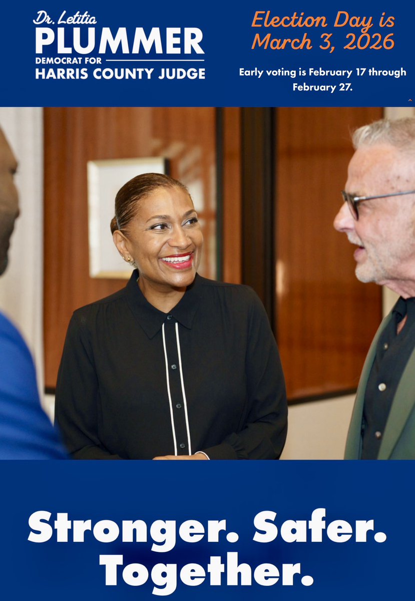 farrukh_shamsi's tweet photo. ‼️EARLY VOTING STARTS TUE, FEB 17. ELECT a PROGRESSIVE for HARRIS COUNTY JUDGE (Houston, TX): @letitiaplummer
DR. #LETITIAPLUMMER. Her opponent? Establishment, old ideas’, attached to MEGA MONEY. Vote for LETITIA— FROM us, FOR us. CAN SHE DO A “MAMDANI-style” win? 😎 https://t.co/DNOKtJz559