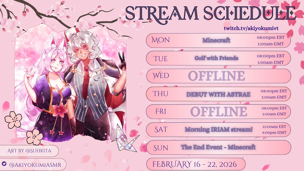 Stream schedule up late! I was off on vacation and did not get to post it! See yall tomorrow <3
