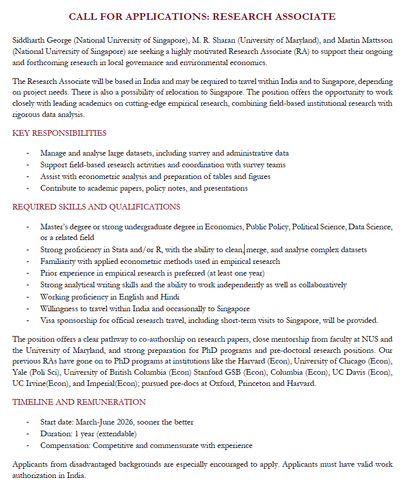 sharanidli's tweet photo. 📢We’re hiring!!📢

Apply to work with Sid George (NUS), Martin Mattson (NUS) and me (UMD) on exciting new research work!

🧪 Data + fieldwork
📍 India and/or Singapore
📅 Start: Mar–Jun 2026

Details: https://t.co/L0HUO6WTdx

Form: https://t.co/FAIolXyEuZ

@siddyg88 https://t.co/IkCqj1CpP6