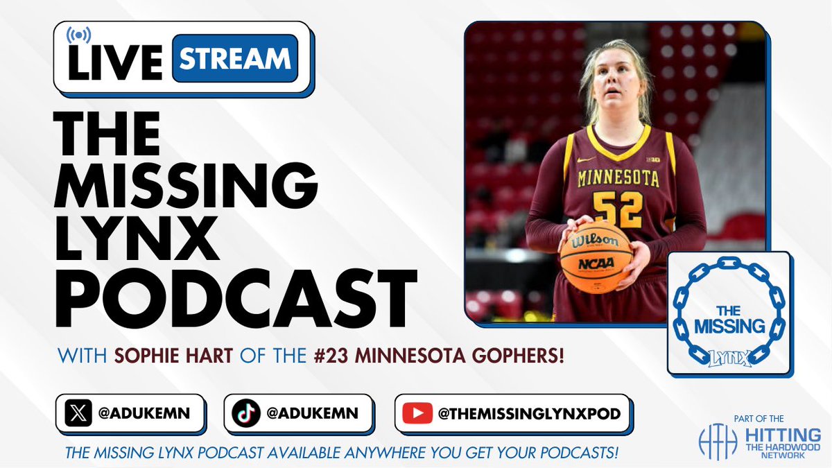 Special guest for tomorrow morning <a href="/hartske52/">Sophie Hart</a> from the #23 ranked Gophers will be joining me at 10:30AM for a Missing Lynx Live Stream, we’ll talk all things Gophers and Lynx fandom!

Stop by and join the conversation here on X or over on YouTube!