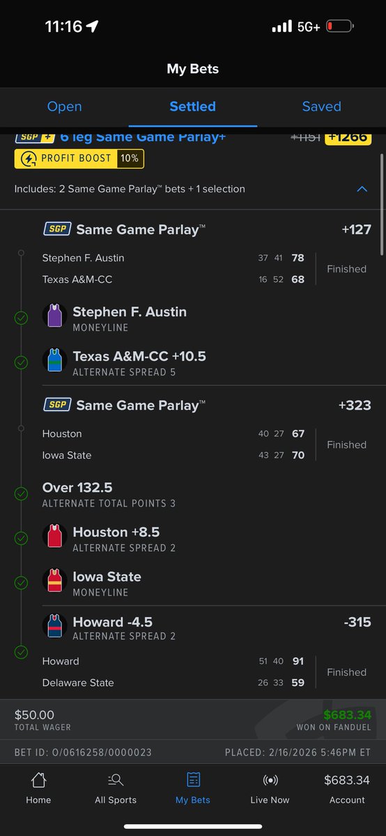 5picksonly's tweet photo. just smacked 1000+ odds on college basketball ! Good way to start the week! Thank you @FDSportsbook 🤑🤑🤑 #Sports #sport #CollegeBasketball #GamblingX #GamblingTwitter #thankyou https://t.co/2PtWXx7sTx
