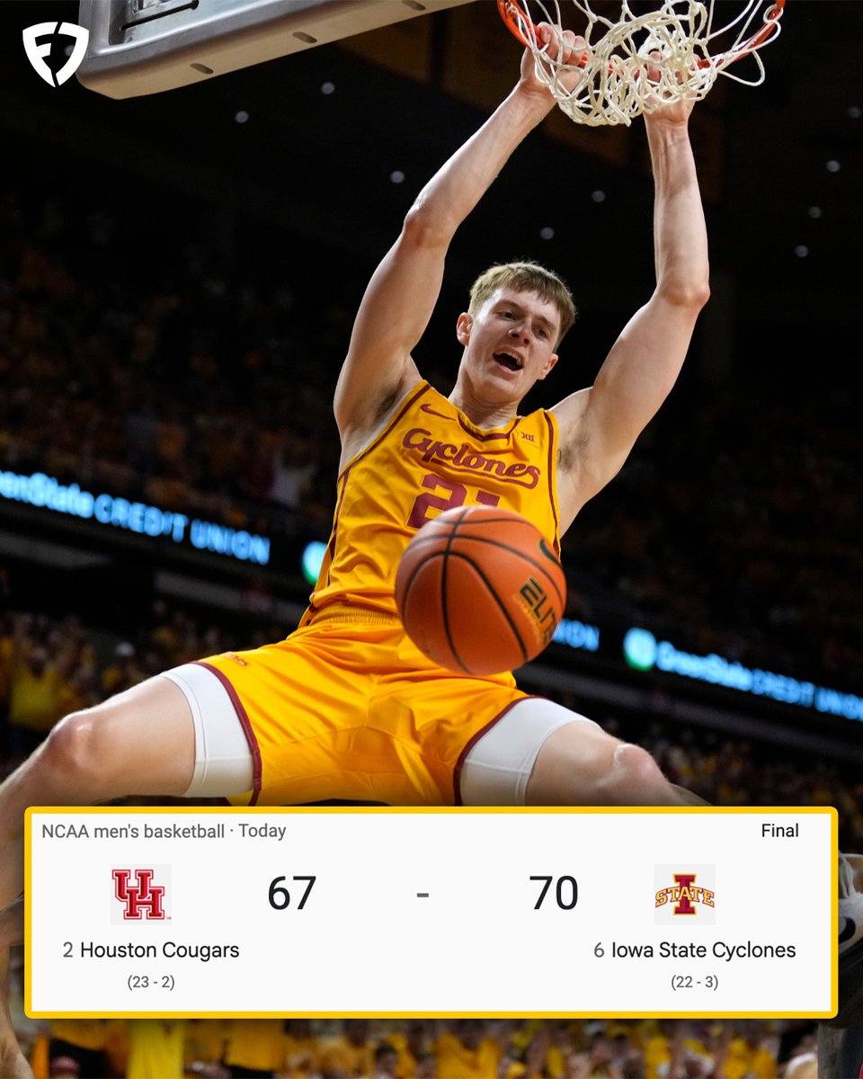 FanDuel's tweet photo. Down goes #2 Houston 😳

Iowa State gets a huge win at home over the Cougars 💪 https://t.co/EL5Eh8MGZ4