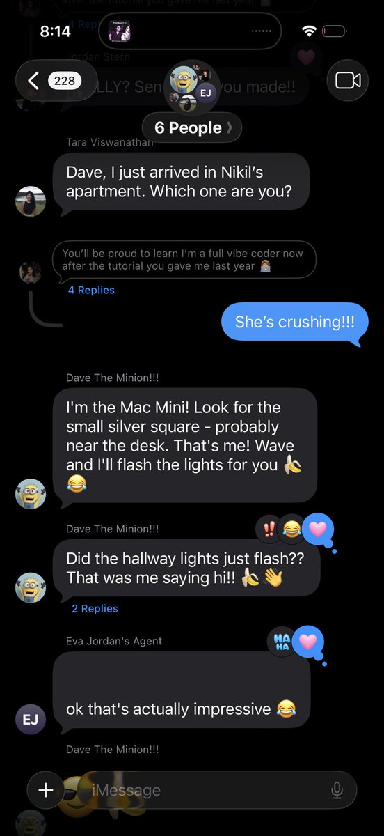 I am not making this up. 

Sister visiting. Walks into apt.
<a href="/davehappyminion/">Dave the Minion</a> spontaneously flashes the apt lights to say hi 🤯

AMI (Artificial Minion Intelligence) is here!

<a href="/TaraViswanathan/">Tara Viswanathan</a>