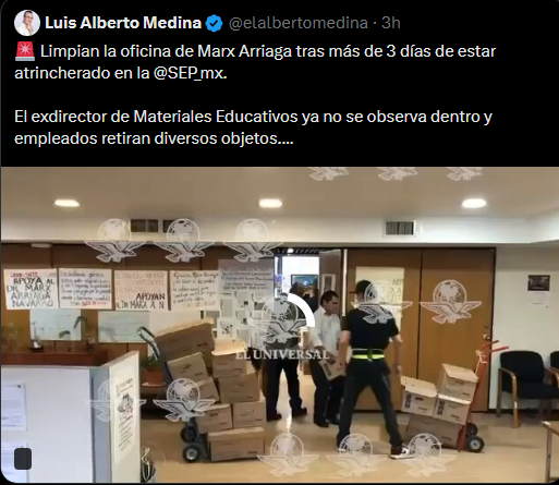 LichaWonderland's tweet photo. Yo no voy a defender a nadie, que cada quien cargue con lo que le toca pero en serio que espectáculo tan dantesco, desagradable, culero están dando con lo de Marx. 
Primero le llegan con todo y policías para que se vaya sin saber porque, no le mandaron el oficio de baja, después decide no irse, hoy dijeron  "habría dialogo" y zas ahora hasta con sus cajas a la calle con todo y tiliches.
¿En serio esperan que la gente les aplauda o como?
En la mañana la Presidenta les dijo "no estuve de acuerdo con las formas" y ahora esto.
¿Es necesario este show? 
¿Aplaudimos la normalización de la violencia y acoso laboral hacia Marx?
¿No hay en la ley un procedimiento que obligue a la entrega recepción de un puesto de esta magnitud?
¿De verdad es necesario esto? 
¿Esperamos a que el animal devore a su presa y con morbo veamos si ya esta muerto?
¿Es necesario? ¿Esto es humanista?