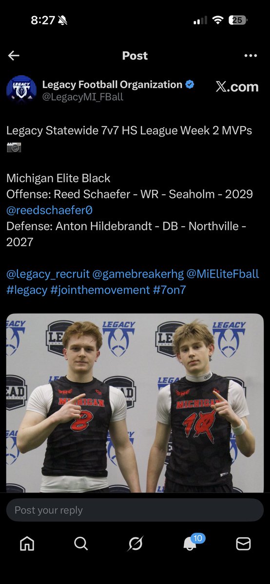 reedschaefer0's tweet photo. Had a great weekend at Week 2 of the Legacy 7v7 HS Statewide League. Was named Michigan Elite offensive MVP. Had some great catches and can’t wait keep working! @AllenTrieu @Sportsinthed_ @TheD_Zone @alex_pallone @LegacyMI_FBall @MIexposure @TrambleJoe @MiEliteFball https://t.co/F7MvlK4IG8