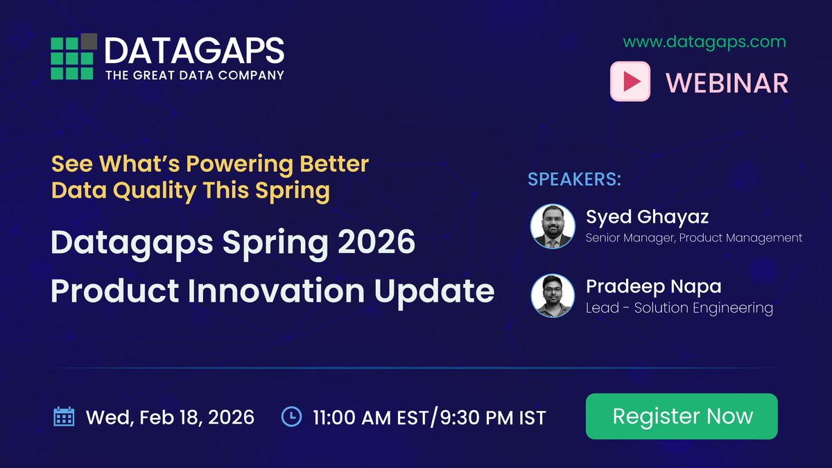 DatagapsTeam's tweet photo. Join the Datagaps Spring 2026 Product Innovation Update Webinar to discover how this release helps you improve consistency, visibility, and overall data confidence. https://t.co/FzaVA9cOih
@DatagapsTeam #DataOps #PipelineTesting #BIValidation #TestingAutomation https://t.co/uZDJ5mUp8d