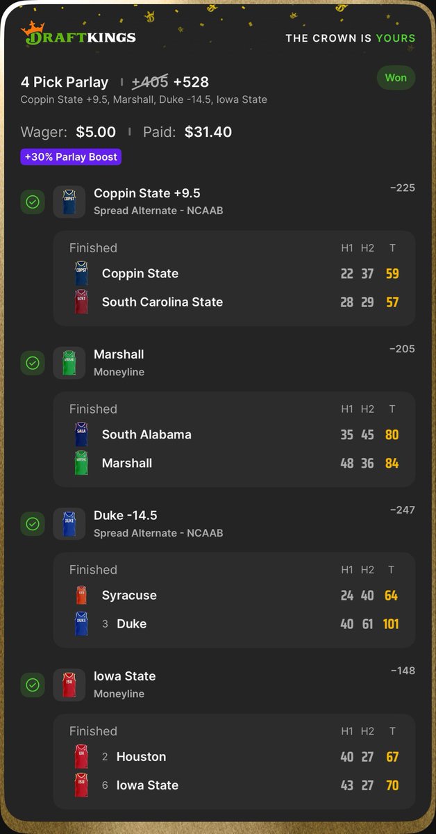 TjPierson1's tweet photo. @NextLevelBets_ Watered it down but free money is free money 🔥🔥 https://t.co/GkSXMmdQvj