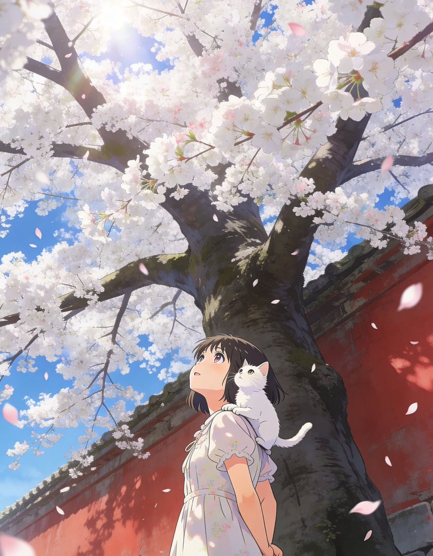 ふわふわ、ひらひら、花びらが僕たちの周りを舞っているよ。

#anime #AI猫 #AIart