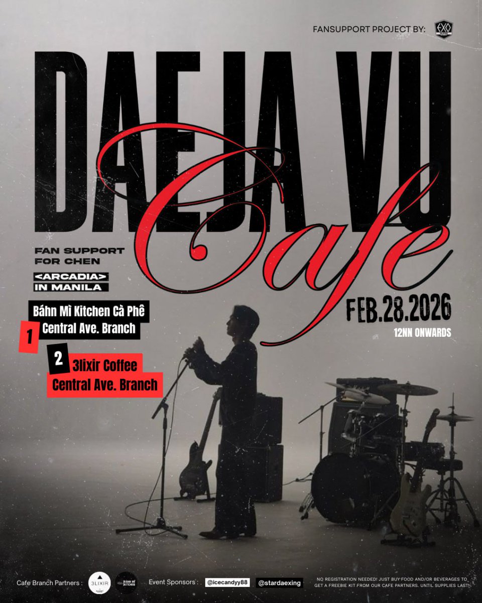✨ Daeja Vu — A Fan Café Support Event for CHEN (Kim Jong-dae) ✨

Get ready, PH EXO-Ls! Let’s come together to shower love and support as CHEN brings his CONCERT TOUR: Arcadia to Manila!

📍 February 28, 2026
📌 Happening at EVM Convention Center

In partnership with our amazing