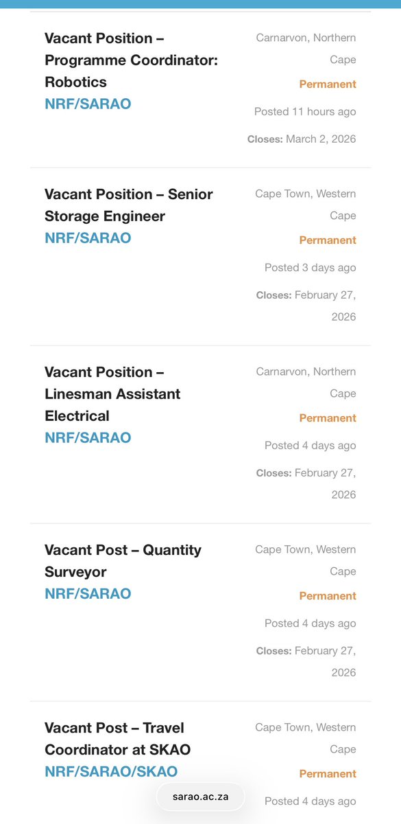 SKA_Africa's tweet image. Available vacant positions at SARAO

sarao.ac.za/vacancies 

#jobs #vacancies