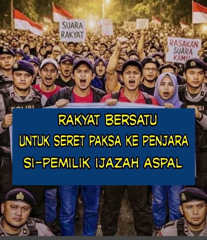 TANGKAP, ADILI JOKOWI DAN MAKZULKAN GIBRAN....

RAKYAT BERSATU UNTUK SERET PAKSA KE PENJARA SI PEMILIK IJAZAH ASPAL....‼️

#KapanAndiAzwanDitangkap
#KapanAndiAzwanDitangkap
🆘🆗