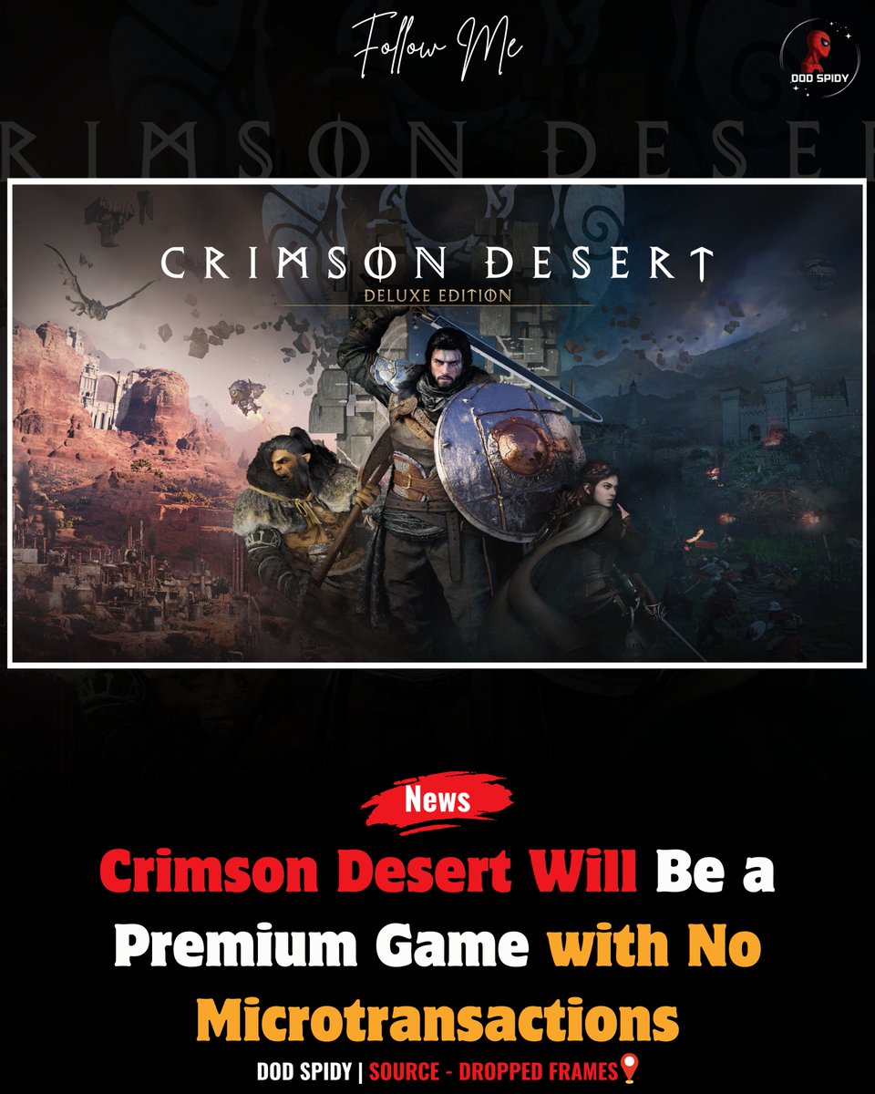 DodSpidy's tweet photo. "Crimson Desert is a premium action-RPG with a vast, immersive world, rich storytelling, and dynamic combat—completely free of microtransactions for a pure gaming experience."
#gaming #RPG #PremiumGame #NoMicrotransactions #CrimsonDesert #ActionAdventure https://t.co/vquLKzZTsN