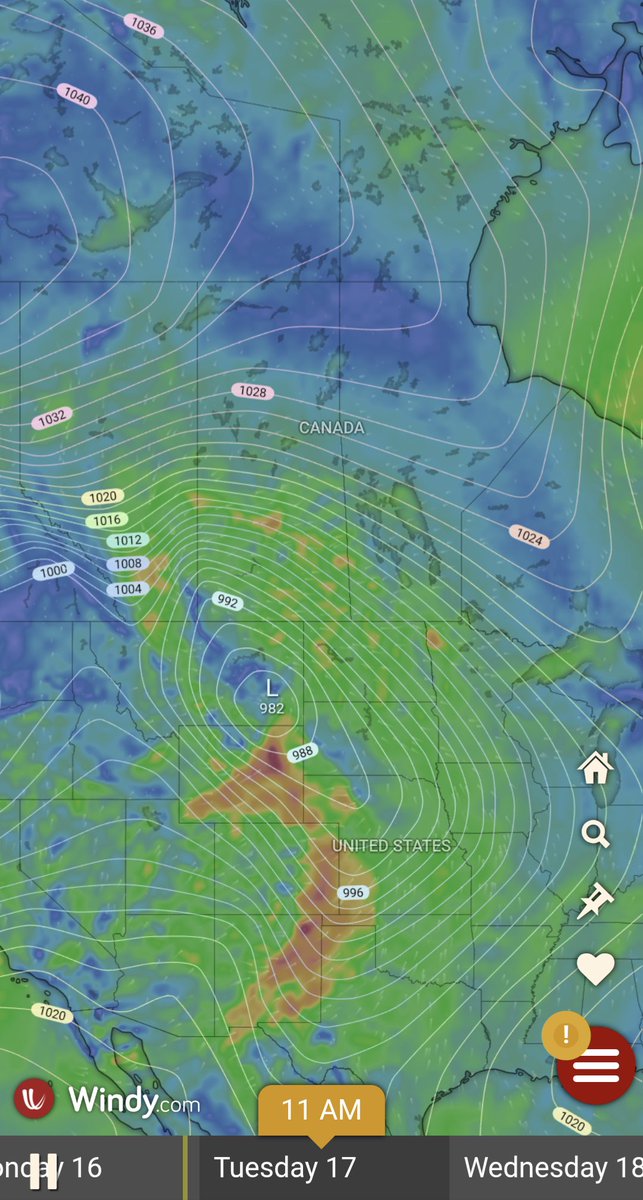 Spothe's tweet photo. That's a pretty tight isobar gradient on the incoming Montana Low. #mbstorm #weathernerd 🤓 https://t.co/7scwdBEvyE