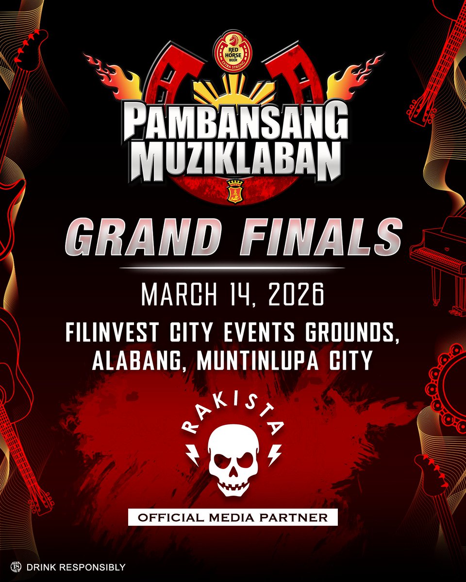 Mga repa! Makikisaya ang RAKISTA sa darating na #2025RedHorseBeerPambansangMuziklaban!

Kita-kits sa March 14, 2026 sa Filinvest City Events Grounds! 

10% Off Muziklaban tickets w/ code: RHBRAKISTA
Tickets sa tinyurl.com/RedHorseMuzikl…

Drink Responsibly
Open to 18 years old and