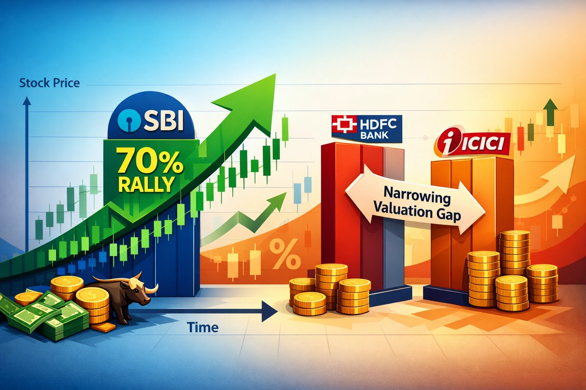 ETMarkets's tweet image. Country's largest lender State Bank of India (#SBI) has narrowed the valuation gap with large private banks like #HDFCBank, #ICICIBank and #AxisBanks, thanks to a stellar rally of the last one year, which has catapulted its returns to nearly 70%. While a surge in return ratios,
