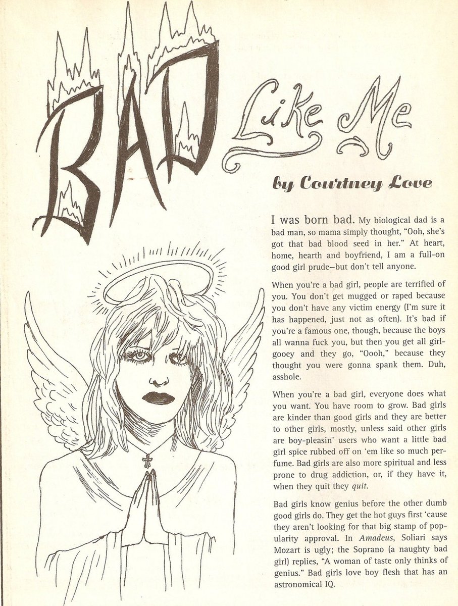 seashell_luvr's tweet photo. Thinking about Courtney Love’s bad girl essay. The highlight, which has become my mantra in every facet of life: “Bad girls do not fake orgasms, or they betray only themselves.” https://t.co/dFsQqc7aQV