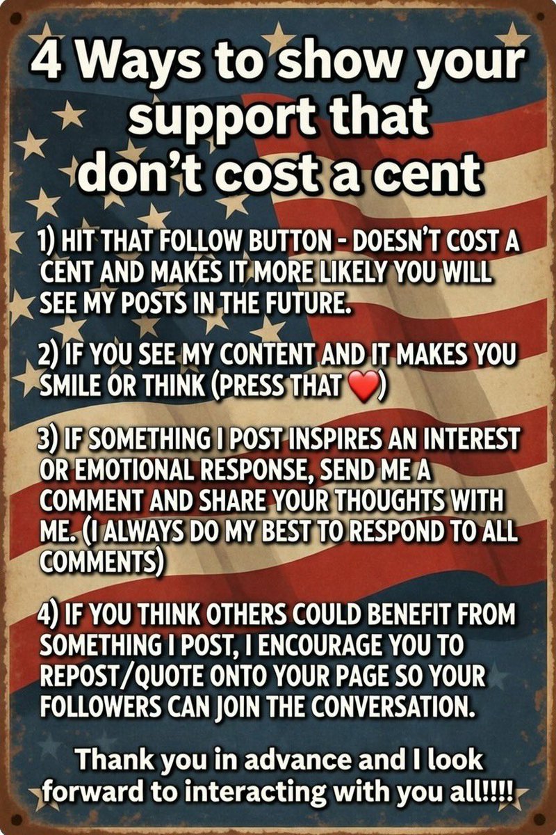 RegularTxGuy's tweet image. Hello and welcome to my page, I really love the art of conversation, if you do to here are 4 ways you can support my page and efforts… that don’t cost a single cent!!!!!