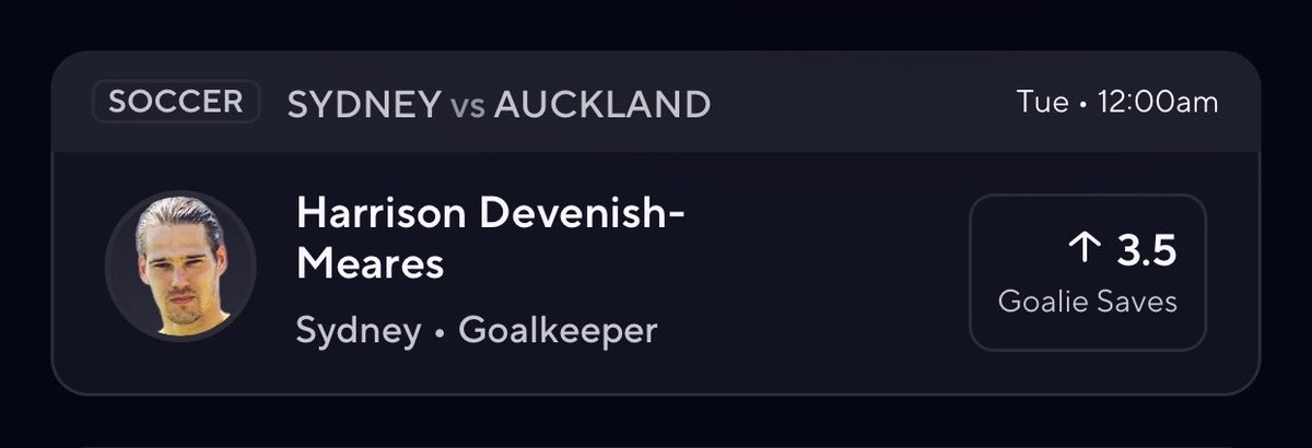 AusellBets's tweet photo. 2026 Prize Picks POTD #144 ☢️☢️☢️ 

⭐️84% HIT RATE⭐️

Harrison Devenish-Meares Over 3.5 Goalie Saves

•POTD Record: (119-24)

5 Likes To Unlock the Pair 

Join the FREE Discord  ⬇️⬇️⬇️

https://t.co/Q6IsoiJDU2

#prizepicks #Soccer #Gambling𝕏 #POTD #GamblingTwitter https://t.co/bWnoK32HQG