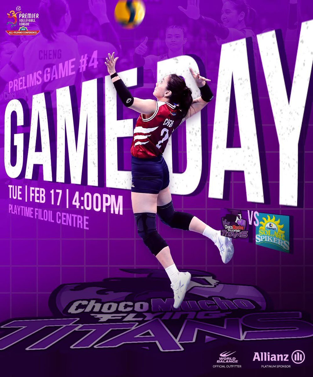 CMFlyingTitans's tweet photo. Eyes forward, Ube Nation! 🫡💜 The Choco Mucho Flying Titans are back on court vs Capital1 Solar Spikers at 4:00 PM, Playtime Filoil Centre. Let’s show that Titan pride!

#CMFT #ChocoMucho #TitanPride #PVL2026 https://t.co/NV1Np5Wxgy