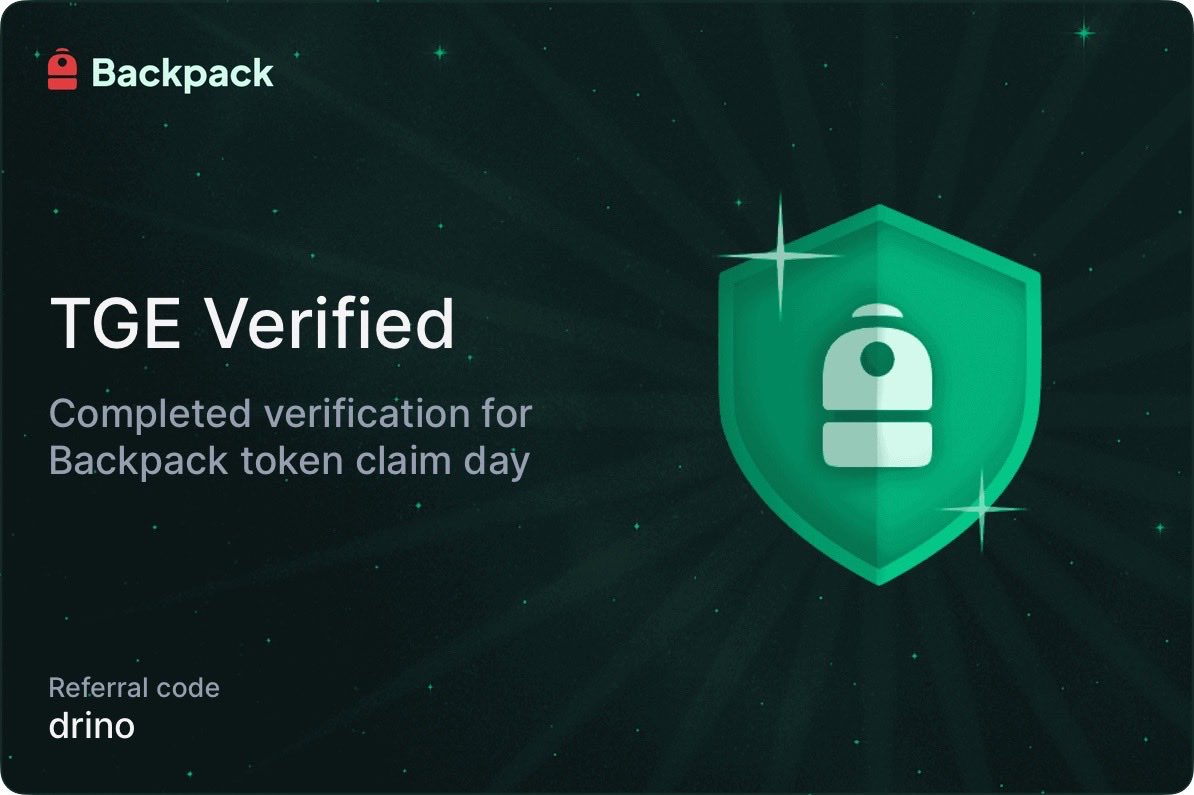 aldreyn's tweet photo. TGE Verified! Now waiting for the TGE.
@Backpack

Note: If you’re verifying on mobile and get stuck during face or data verification, just close the browser and complete the process again directly in the Backpack app, it should work. https://t.co/eBhn48kIUz