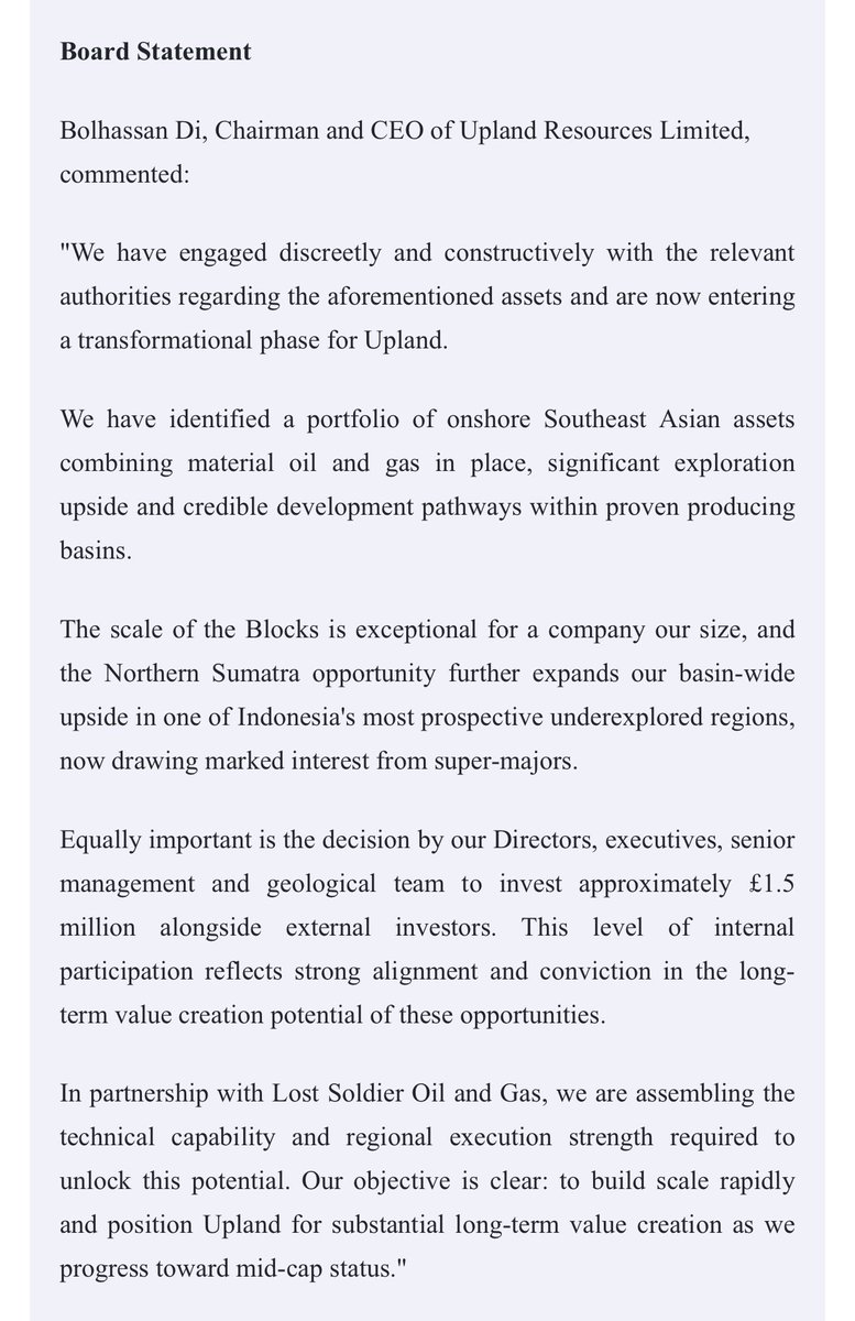 BigGibUK's tweet image. #UPL 3.5p placing 😮 this is getting very interesting and with the involvement of Lost Soldier these additional licences could be huge. 

Proposed £2.0 Million Placing to Secure High-Impact Southeast Asia Growth Strategy

Significant Insider Participation of Approximately £1.5
