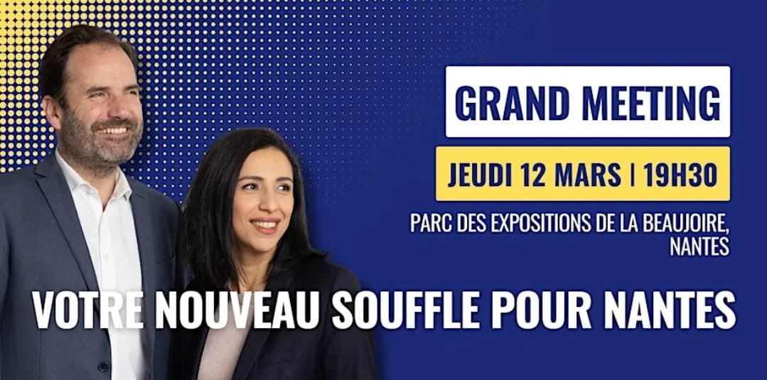 Grand meeting du premier tour ! 
Notez bien : 12 mars à 19h30
Où ? Au Parc des expos de la Beaujoire (accès facile en tram)

Je vous attends très nombreux. 
Voici le lien pour vous inscrire : 
eventbrite.fr/e/grand-meetin…

👉🏻A partager sans modération ⏰

Attention, places limitées.