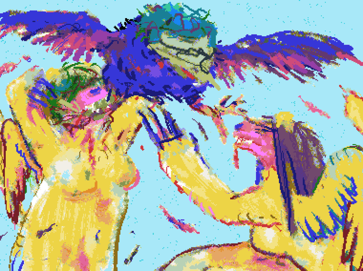 harpy attacked by sphinxes