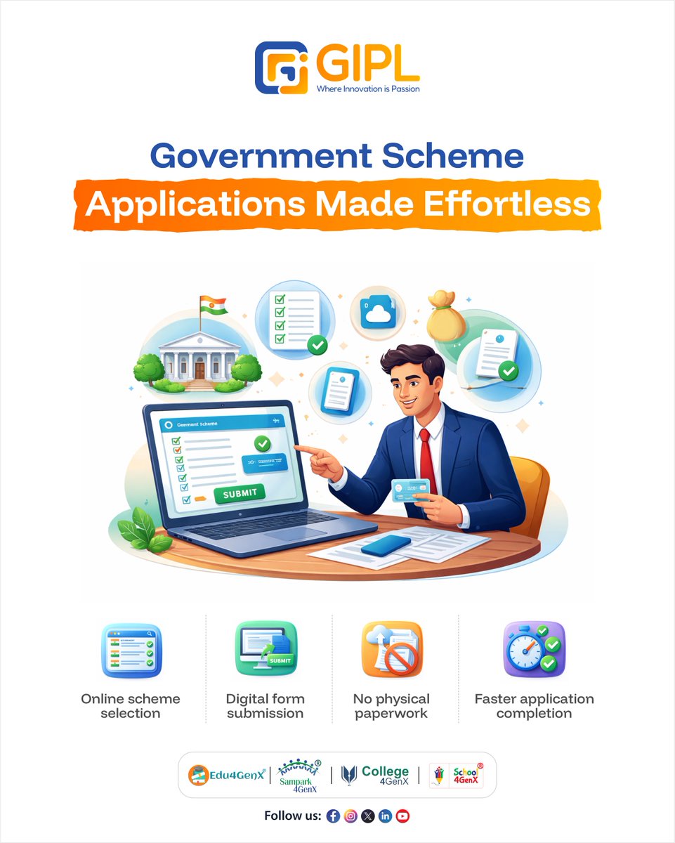 gipl2001's tweet photo. Simplifying government scheme applications with online selection, digital submission, and faster completion — no paperwork, no delays.
.
#GIPL #EasyApplications #DigitalForms #PaperlessProcess #GovServices #SimplifiedAccess #DigitalIndiaInitiative 
.
https://t.co/vuVkm3sY0o https://t.co/Cl05cwqTeI