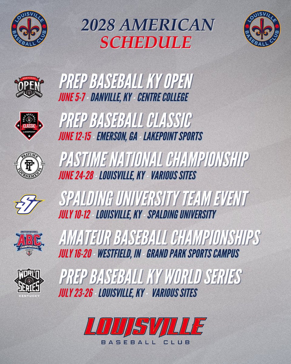 lbc2028american's tweet photo. 🗓️ 2026 Summer Schedule 🗓️

Announcing our upcoming summer tournament schedule... coaches, come see us this June and July!💪

@LouBSBClub https://t.co/EFNkD33bDW