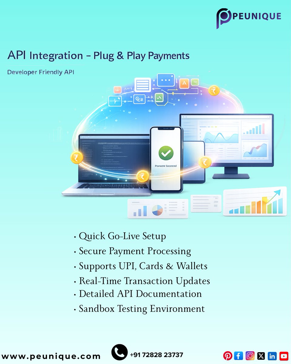 pe_unique's tweet photo. 🚀 Simplify your payments with PeUnique API Integratio
⚡ Fast Go-Live | 🔒 Secure Payments | 🧪 Sandbox Testing
👉 Visit: https://t.co/oXQIdzGRSH
📞 +91 72828 23737
#PeUnique #APIIntegration #PaymentGateway #FintechIndia #DeveloperAPI #DigitalPayments #UPIPayments https://t.co/pLl5WYxTFc