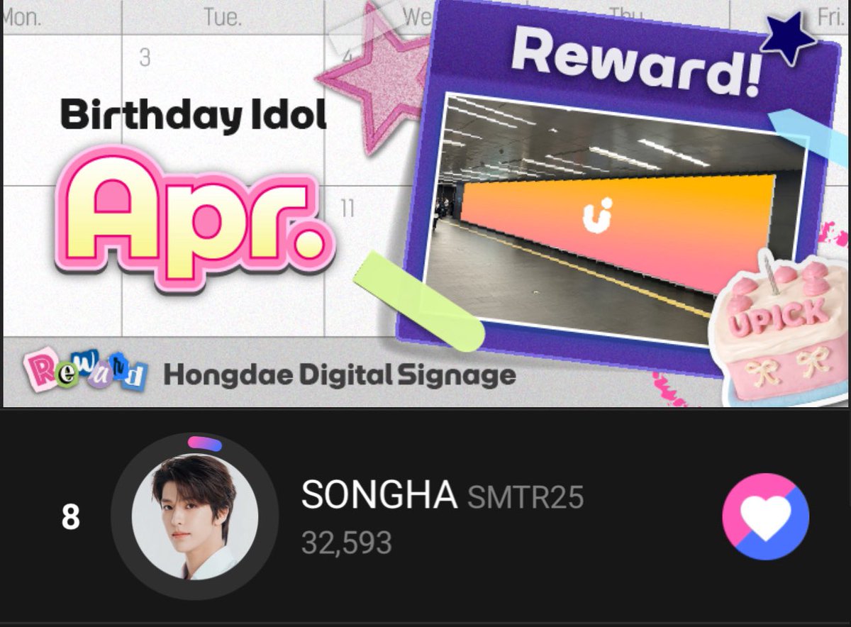 SMTR25VOTING's tweet photo. 🗳️#Songha on #UPICK
— April Birthday Idol
— Current Rank: 8
— Current Gap: 10,330
— Voting period ends on 03.06.2026, 11:59PM KST

#송하 #이송하 #SMTR25

Vote: https://t.co/hgx7yxt2V4 https://t.co/NnN5JOgEqM