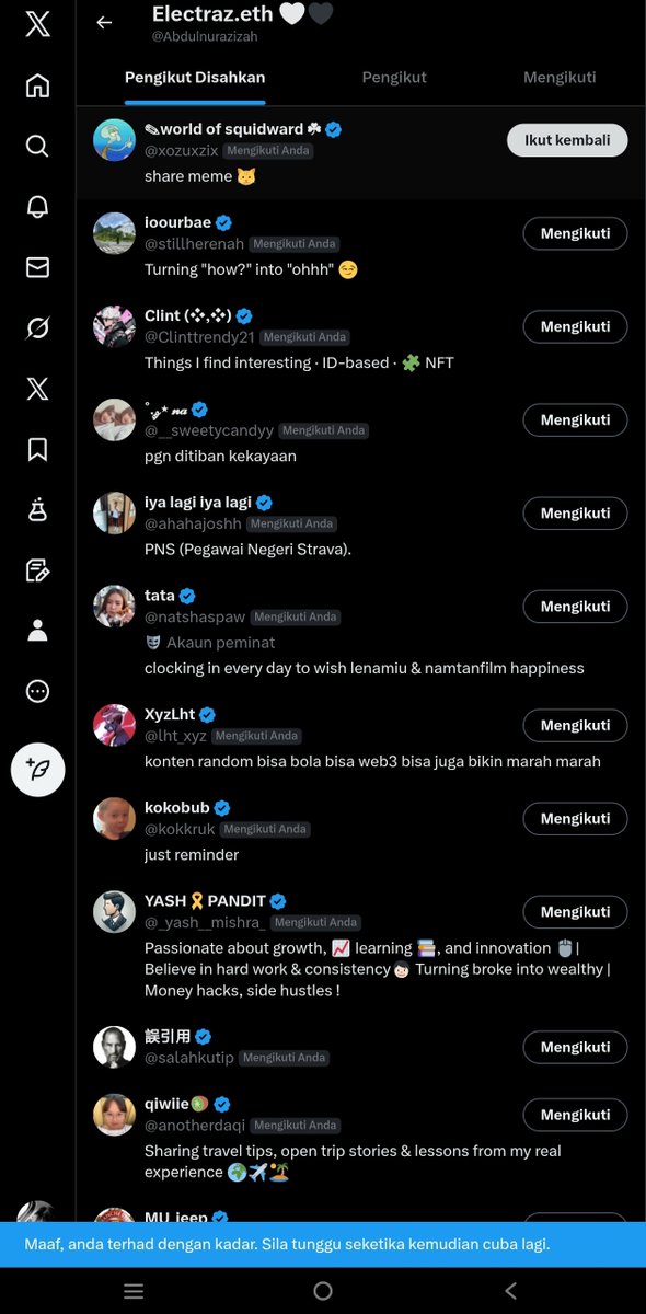 Yang baru follow atau belum ke fb sabar ya ku follow dari bawah pelan pelan soalnya lagi kena limit