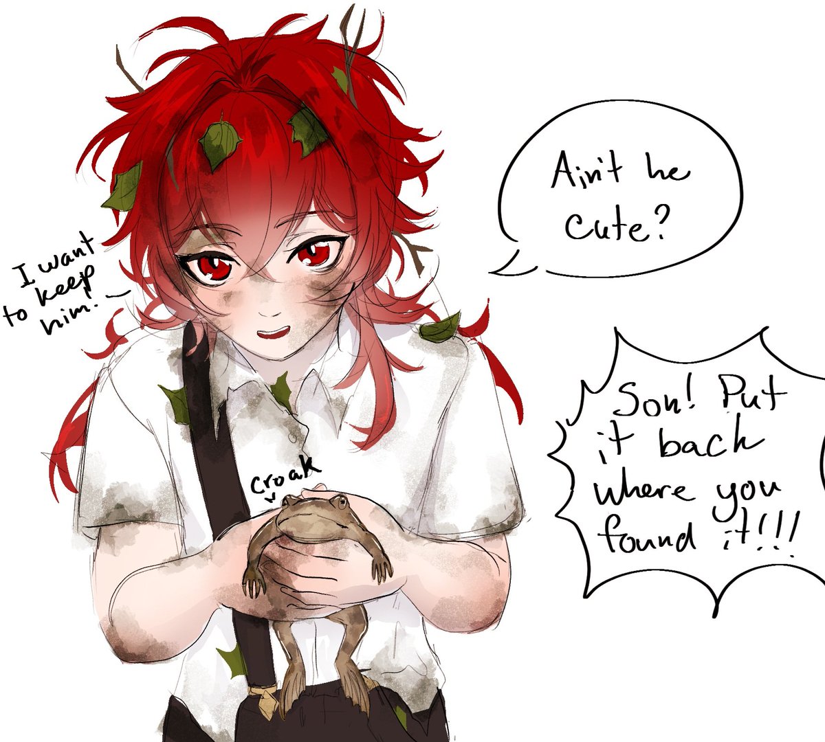 I like to think baby luc likes to collect frogs and maybe put them into his pockets. Which gives crepus a scare every time.